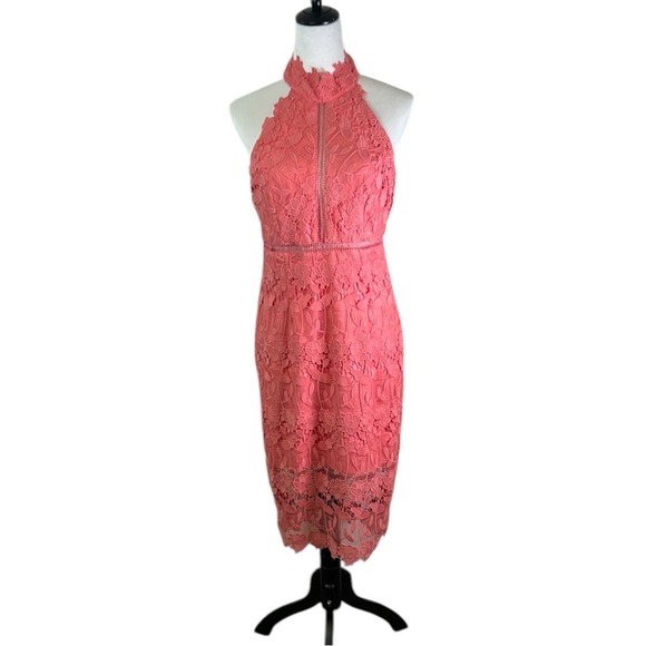 Bardot Dresses & Skirts - Bardot RTR Coral Embroidered Lace Halter Midi Dress Fully Lined (8) EUC